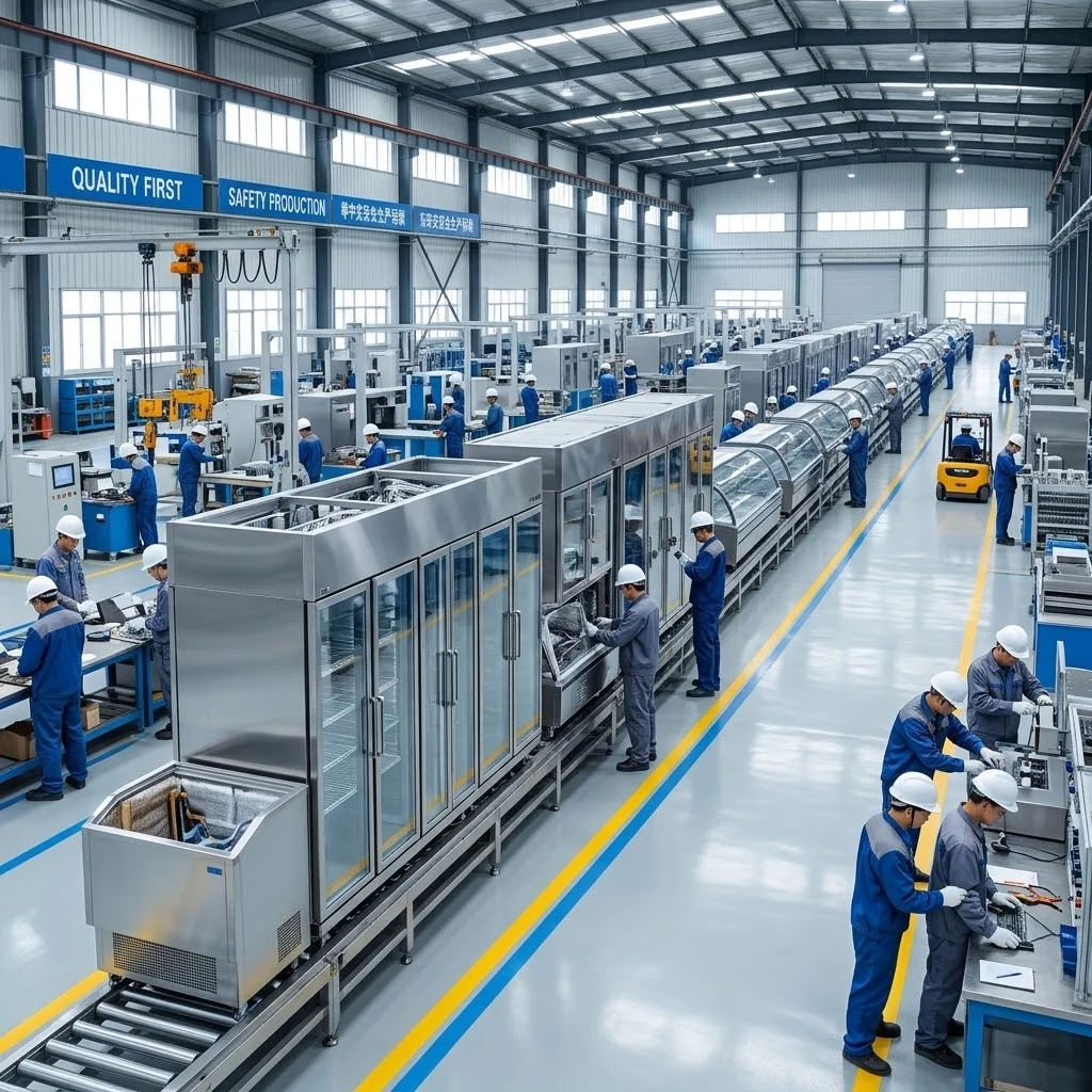 Commercial refrigeration equipment on a factory production line