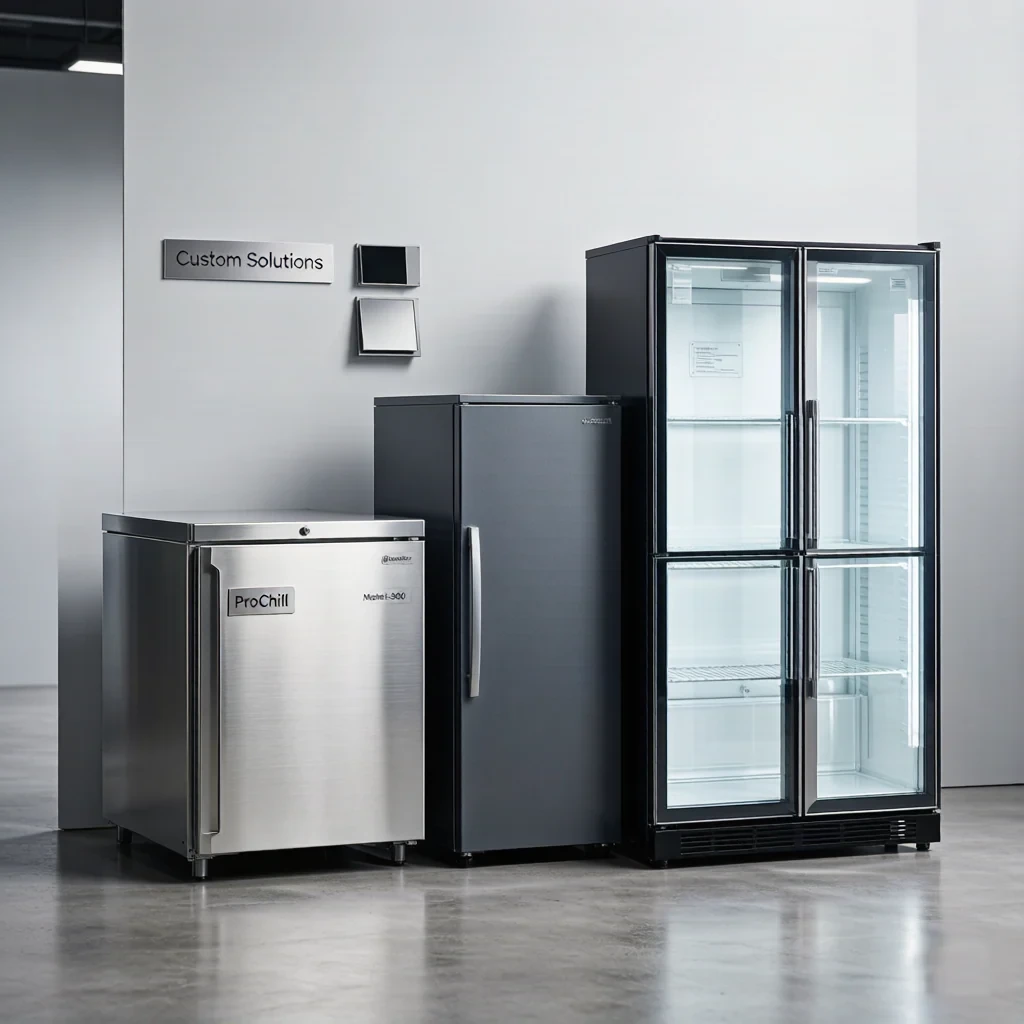 Refrigeration equipment with different materials and finishes