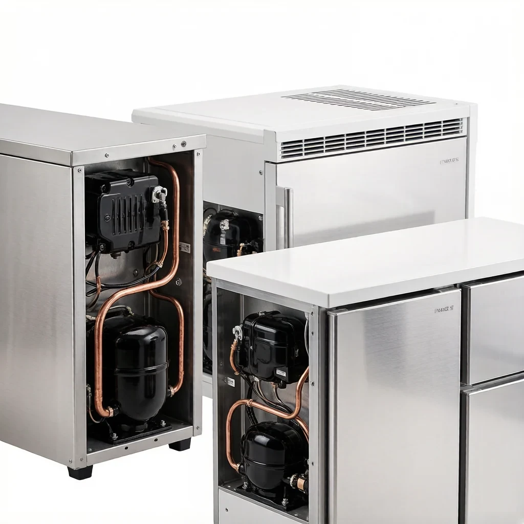 Commercial refrigeration compressor and cooling configurations
